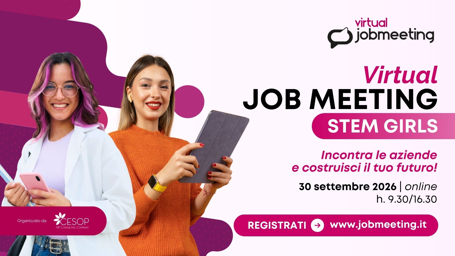 Virtual Job Meeting STEM Girls: il 30 settembre oltre 30 aziende incontrano laureate e laureande STEM
